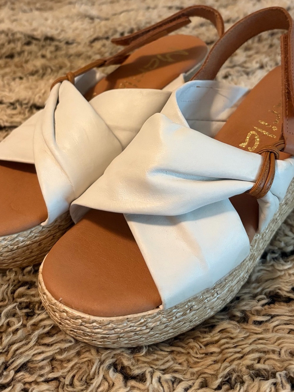 White Knot-Front Espadrille Wedge Sandals